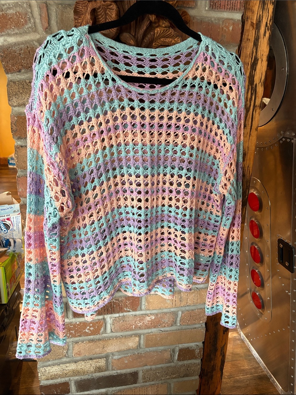 Pastel Multicolor Crochet Open-Knit Sweater